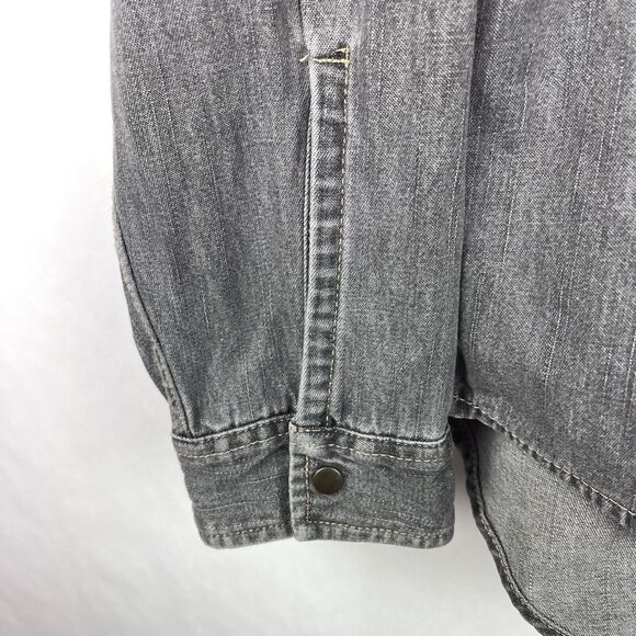 Bugle Boy Grey Denim Snap Button Down Collared Shirt 1990s Men's Sz M - Picture 5 of 9